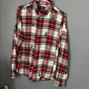 Ralph Lauren Men's Red and White Plaid Shirt with embroidered bears Size XL